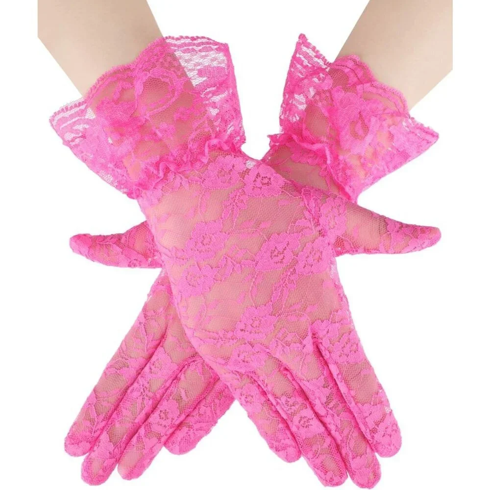 Women's Short Lace Courtesy Elegant Gloves Rose Red Wedding Dinner Opera Parties